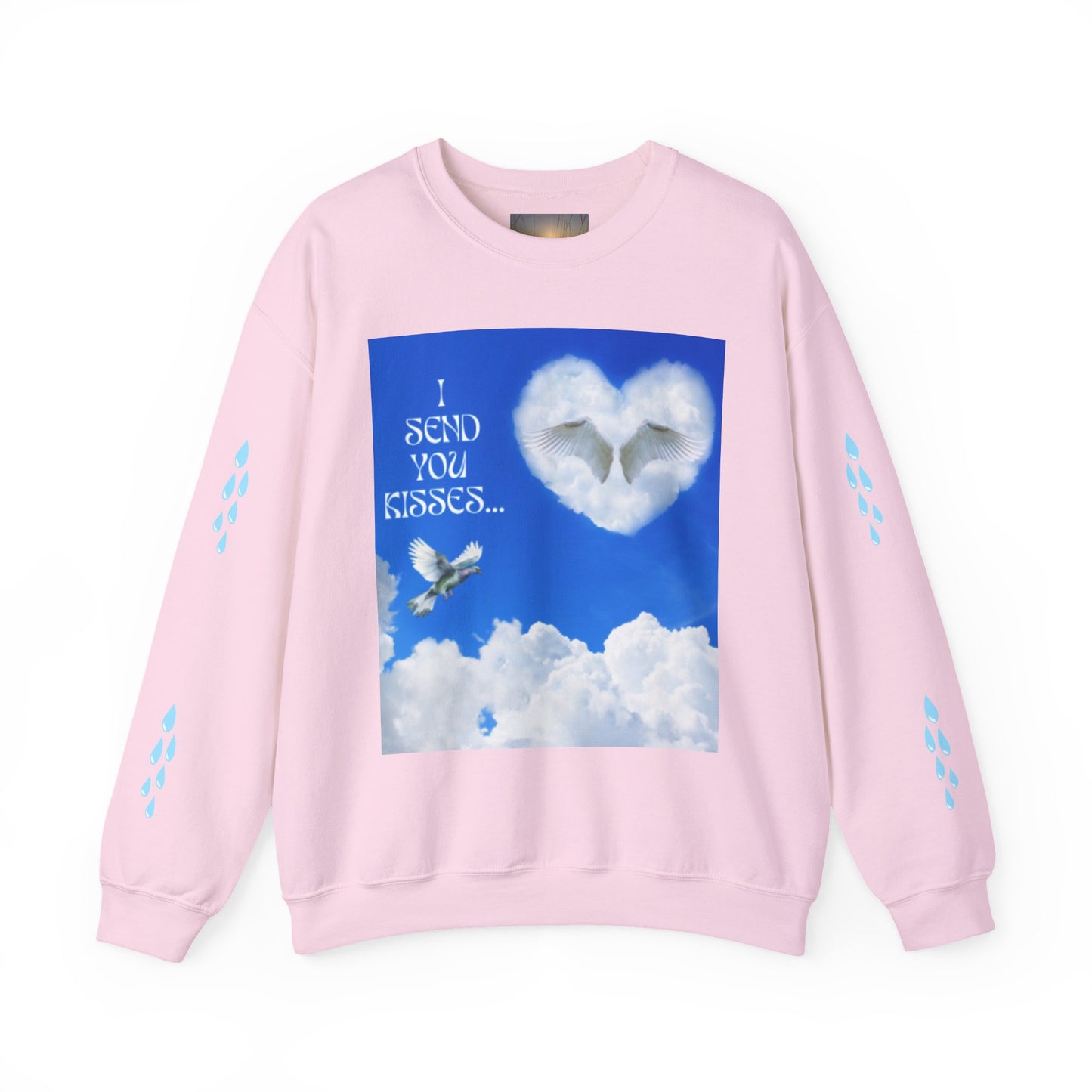 I SEND YOU KISSES Sky Heart Sweatshirt - I Send You Kisses, Cozy Gift for Loved Ones, Unisex Crewneck for Any Occasion, Valentine's Day Apparel, Cloud Print