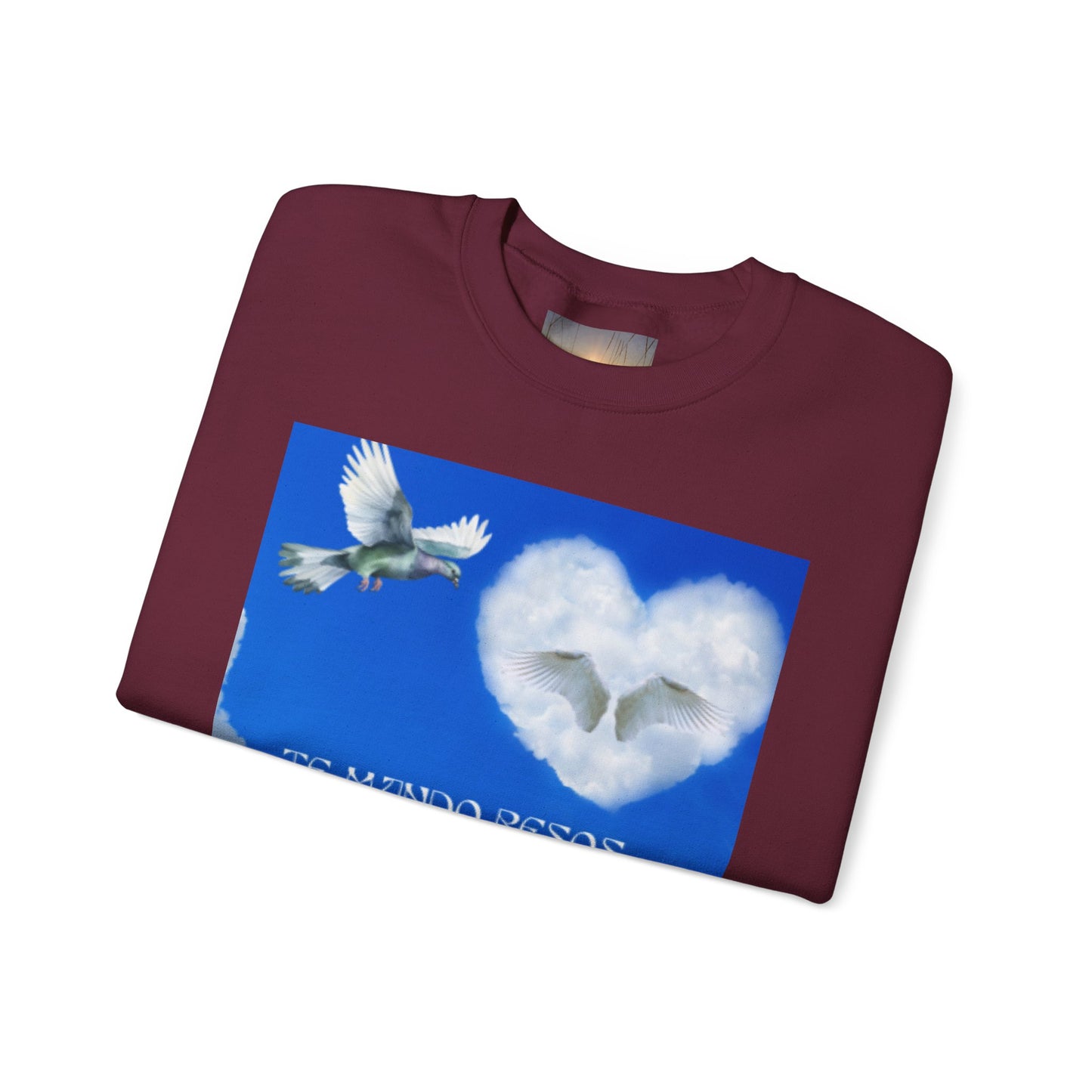 TE MANDO BESOS Heavenly Love Sweatshirt, Spiritual Crewneck, Angelic Gift, Cloud Art Pullover, Heartfelt Comfort Wear, Perfect for Love Celebrations