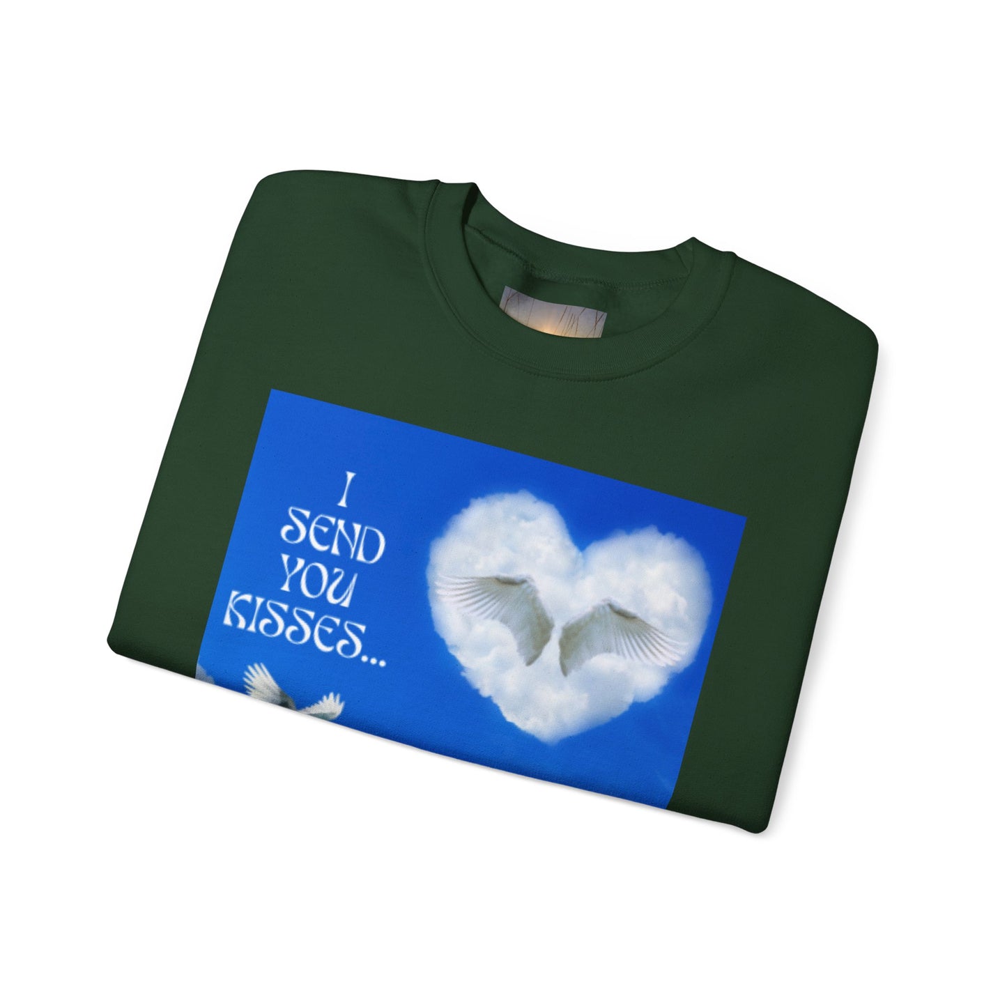 I SEND YOU KISSES Sky Heart Sweatshirt - I Send You Kisses, Cozy Gift for Loved Ones, Unisex Crewneck for Any Occasion, Valentine's Day Apparel, Cloud Print