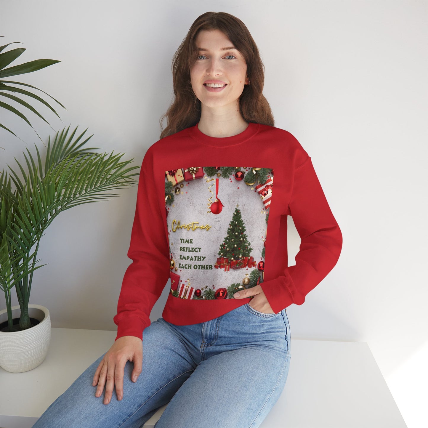 Cozy Christmas Sweatshirt - Reflect Empathy & Be A New You, Holiday Gift, Winter Fashion, Christmas Celebration, Unisex Crewneck