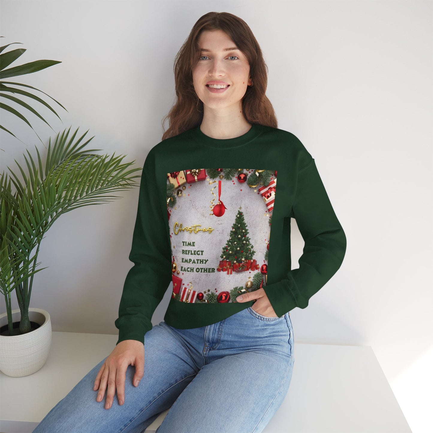 Cozy Christmas Sweatshirt - Reflect Empathy & Be A New You, Holiday Gift, Winter Fashion, Christmas Celebration, Unisex Crewneck