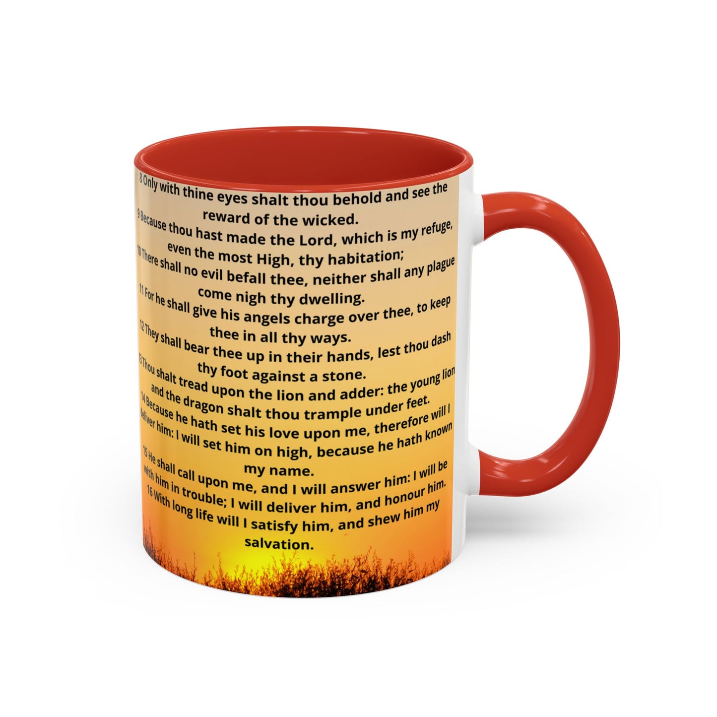 PSALM 91 Inspirational Lion Accent Coffee Mug | Motivational Gift, Scripture Mug, Unique Home Decor, Faith-Based Coffee Cup, Lion Design