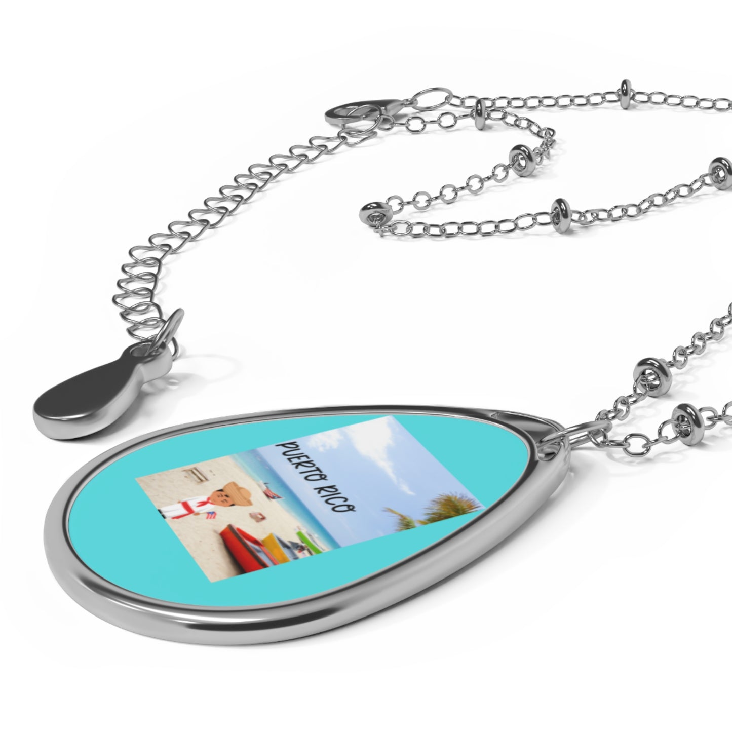 Puerto Rico Oval Necklace, Travel Jewelry, Beach Vibe Pendant, Summer Accessory, Gift for Her, Vacation Keepsake