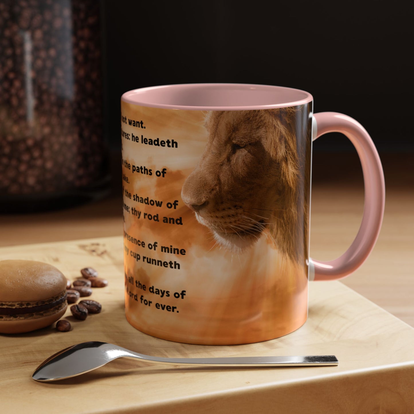PSALM 23 Inspirational Coffee Mug with Lion Design, Spiritual Gift for Her, Housewarming Present, Faith-Based Kitchen Decor