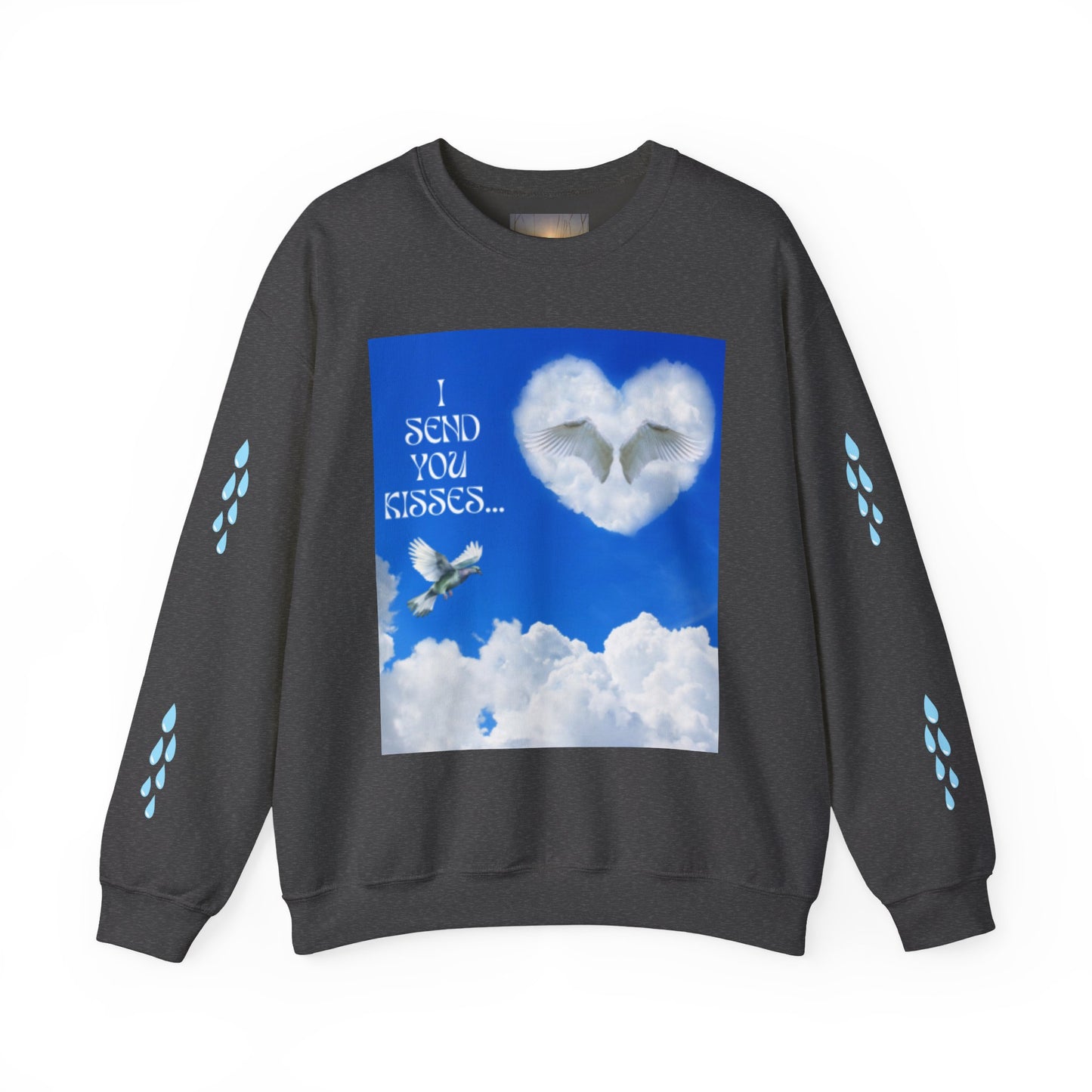 I SEND YOU KISSES Sky Heart Sweatshirt - I Send You Kisses, Cozy Gift for Loved Ones, Unisex Crewneck for Any Occasion, Valentine's Day Apparel, Cloud Print