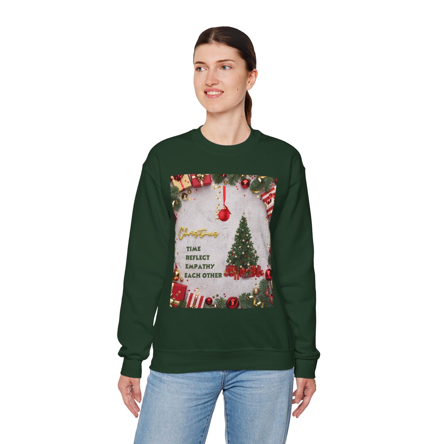 Cozy Christmas Sweatshirt - Reflect Empathy & Be A New You, Holiday Gift, Winter Fashion, Christmas Celebration, Unisex Crewneck