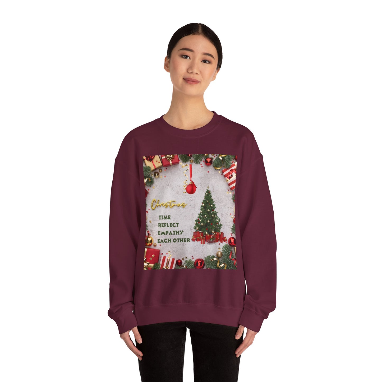 Cozy Christmas Sweatshirt - Reflect Empathy & Be A New You, Holiday Gift, Winter Fashion, Christmas Celebration, Unisex Crewneck