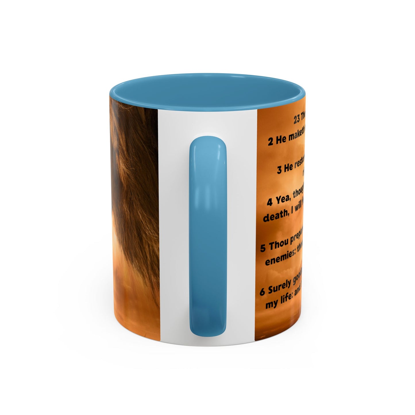 PSALM 23 Inspirational Coffee Mug with Lion Design, Spiritual Gift for Her, Housewarming Present, Faith-Based Kitchen Decor