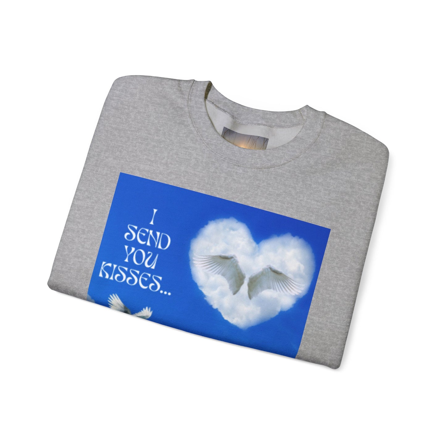 I SEND YOU KISSES Sky Heart Sweatshirt - I Send You Kisses, Cozy Gift for Loved Ones, Unisex Crewneck for Any Occasion, Valentine's Day Apparel, Cloud Print