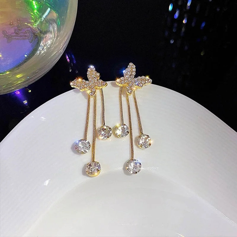 Fashion Jewelry Shiny Butterfly Rhinestone Drop Dangle Earrings Women