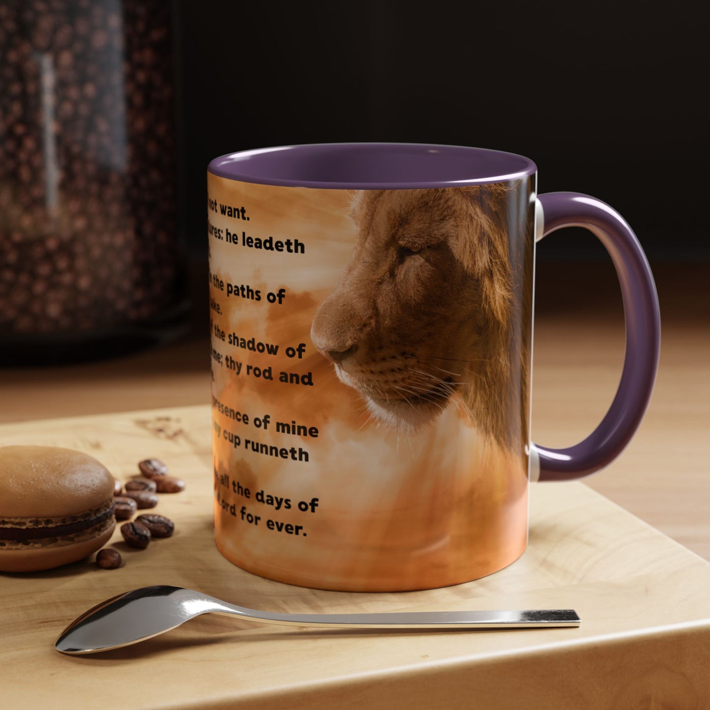 PSALM 23 Inspirational Coffee Mug with Lion Design, Spiritual Gift for Her, Housewarming Present, Faith-Based Kitchen Decor