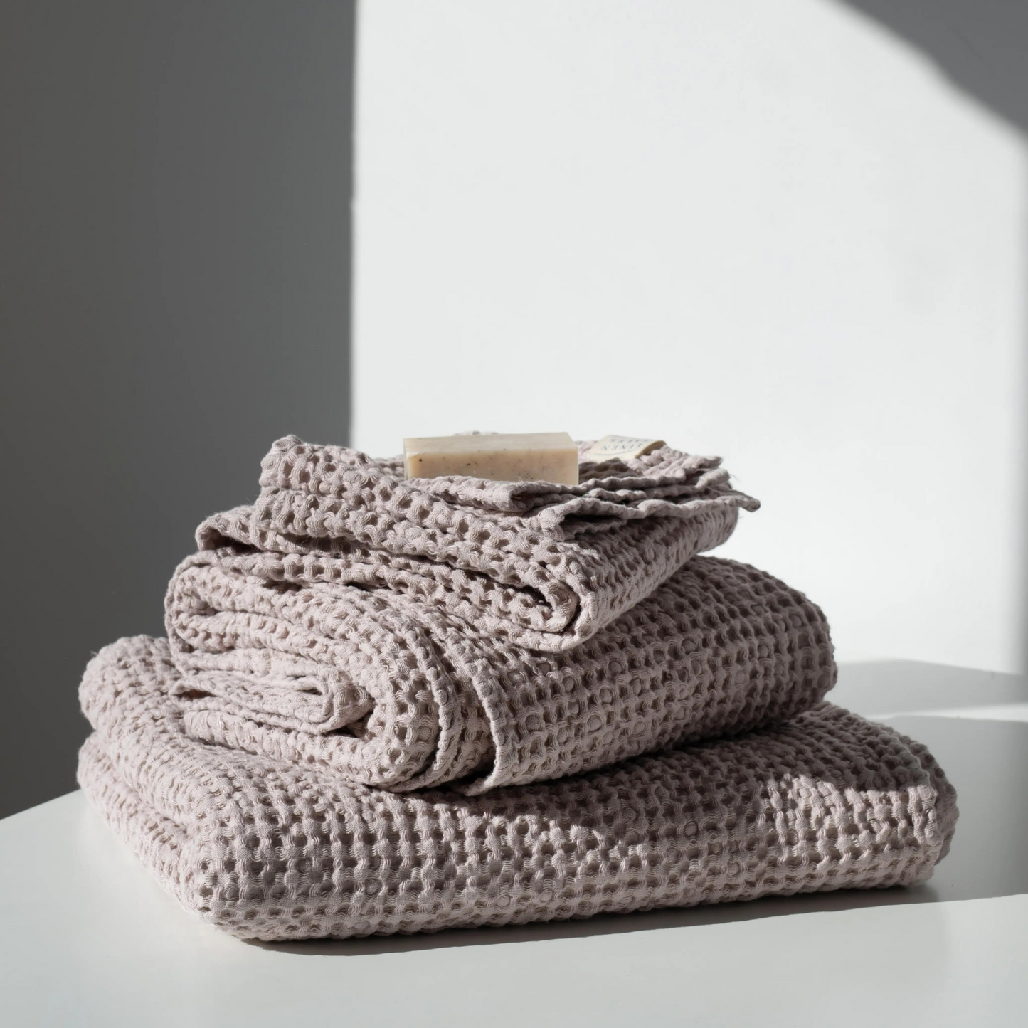 Set 3-pack våfflade linnehanddukar - Powder