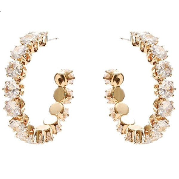 30mm Bold Crown Halo Cubic Zirconia Hoop Earrings
