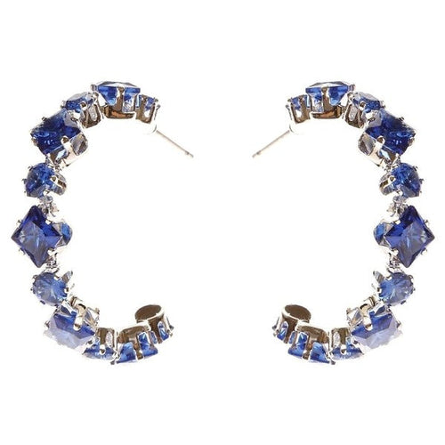 Square Circle Crown Halo CZ Hoop Earrings