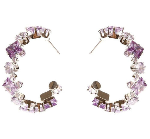 Square Circle Crown Halo CZ Hoop Earrings
