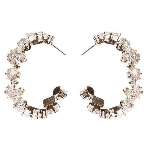 Square Circle Crown Halo CZ Hoop Earrings