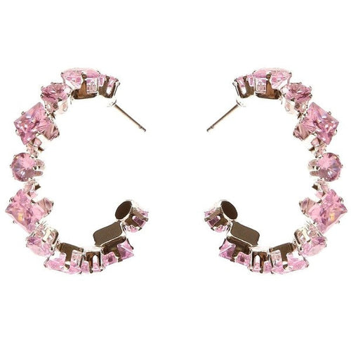 Square Circle Crown Halo CZ Hoop Earrings