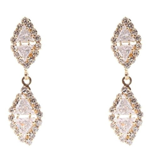 Linked Rhombus Dangle Rhinestone Earrings