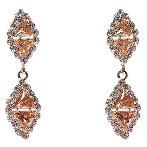Linked Rhombus Dangle Rhinestone Earrings
