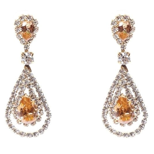 Linked Pear In Pear Dangle Rhinestone Earrings