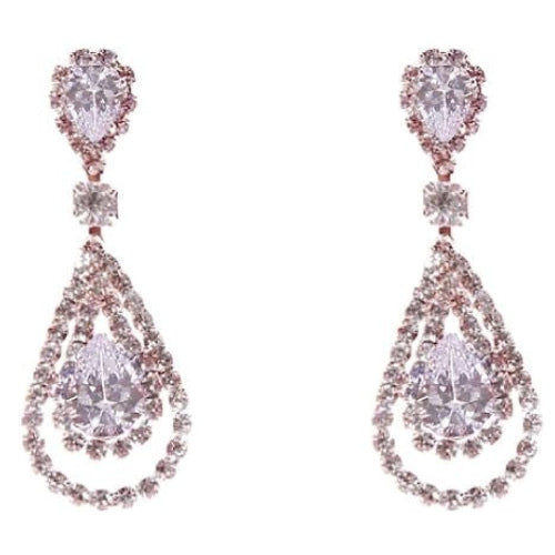 Linked Pear In Pear Dangle Rhinestone Earrings