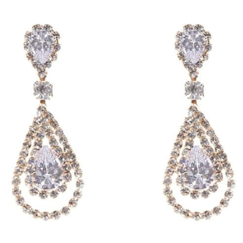 Linked Pear In Pear Dangle Rhinestone Earrings