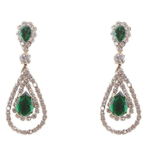 Linked Pear In Pear Dangle Rhinestone Earrings