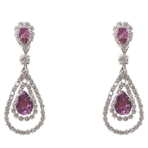 Linked Pear In Pear Dangle Rhinestone Earrings