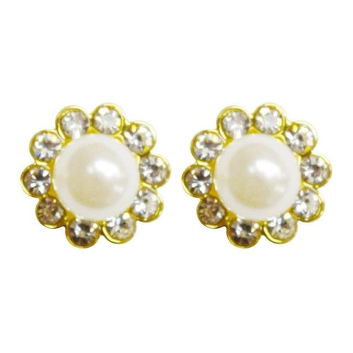 Stimulated Pearl Daisy Flower Rhinestone Stud