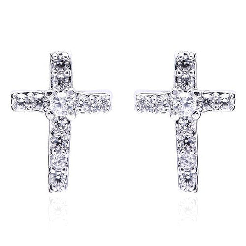 Chick Cubic Zirconia CZ Cross Stud Earrings