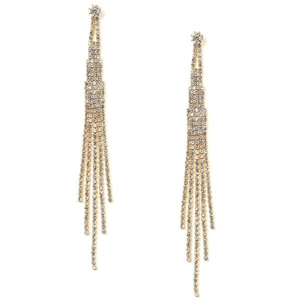 Bridal Long 5 Strands Silver Crystal Earrings
