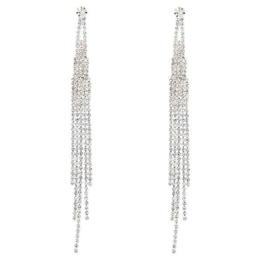 Bridal Long 5 Strands Silver Crystal Earrings
