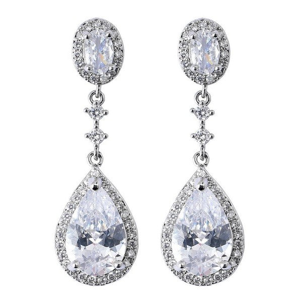 Glamorous Silver Crystal Teardrop Cubic CZ Dangle