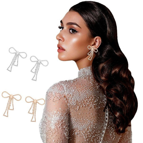 Baguette Bow Ribbon Cubic CZ Fashion earrings
