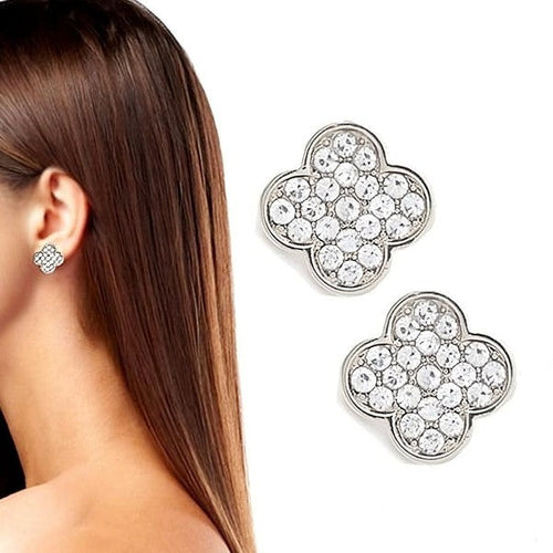 Rhinestone Faux Perals Clover Stud Earrings