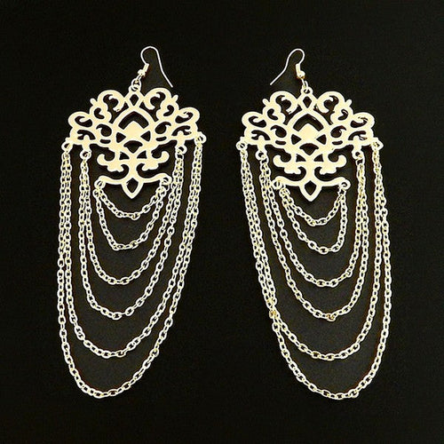 Fringe and Layered Fish Hook Chunky Chain Earrings