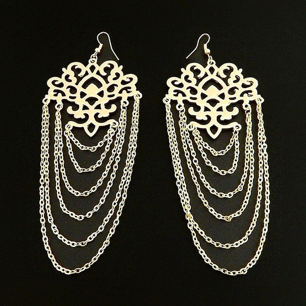Fringe and Layered Fish Hook Chunky Chain Earrings