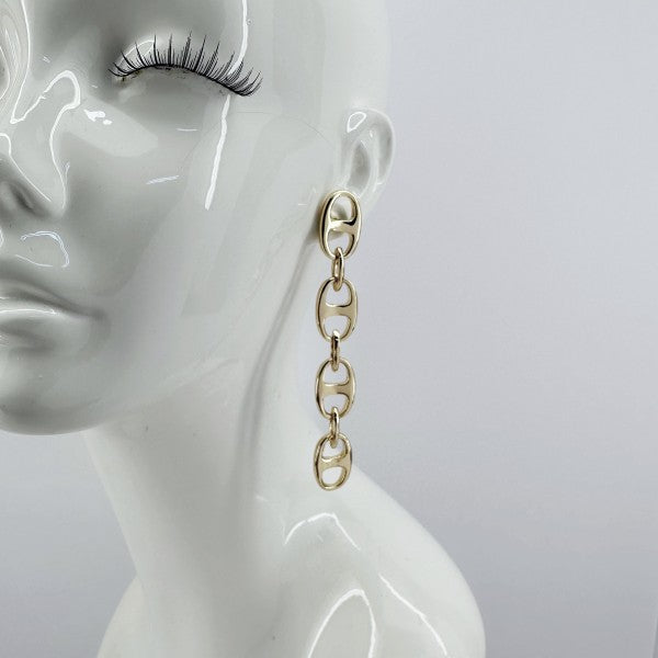 Puffed Link Long Drop Dangle Earrings