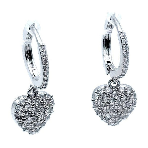 Heart Dangle Cubic Zirconia Mini Hoop Earrings