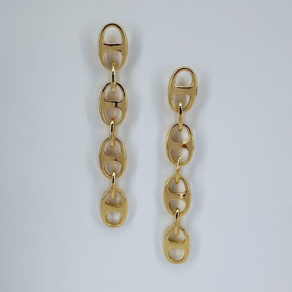 Puffed Link Long Drop Dangle Earrings