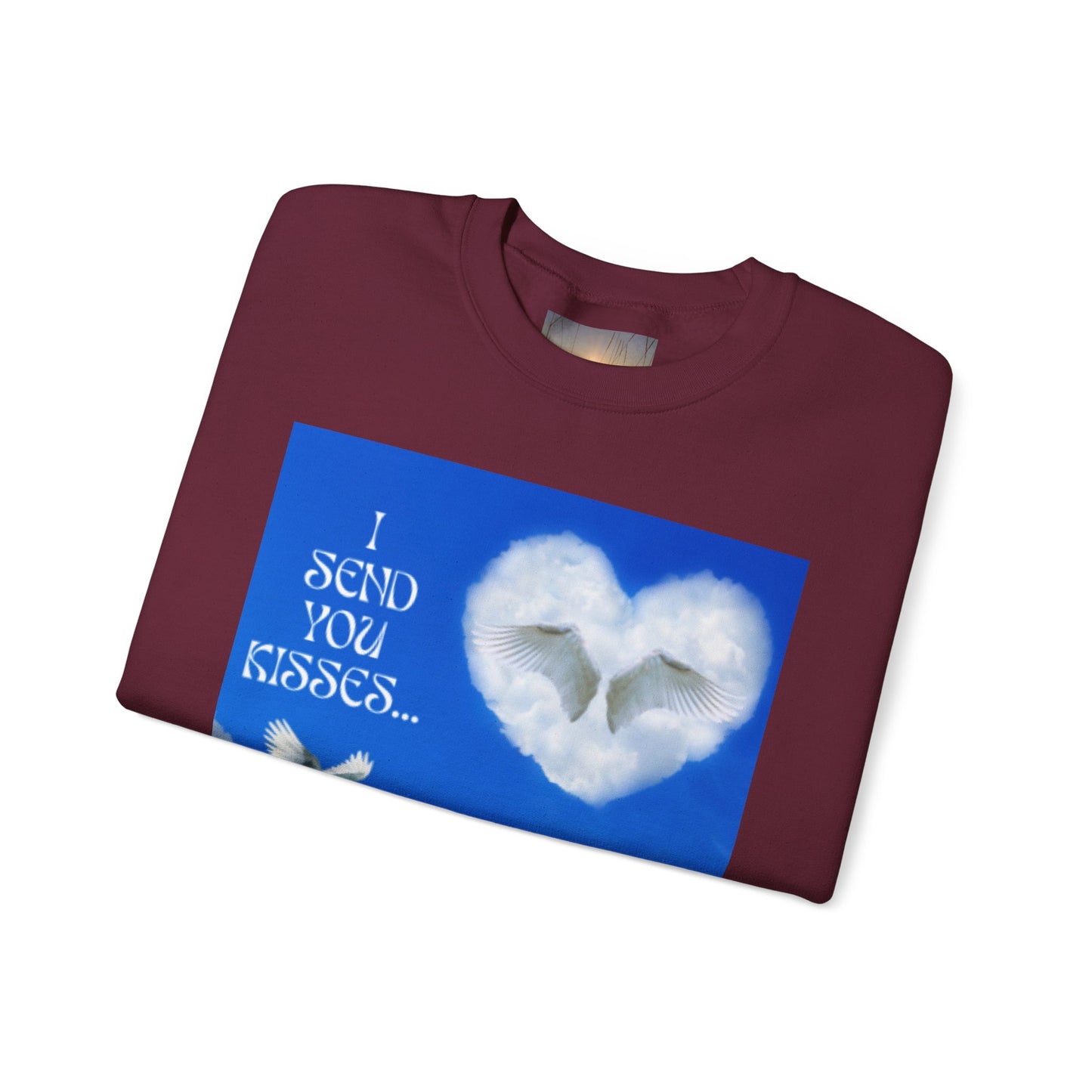 I SEND YOU KISSES Sky Heart Sweatshirt - I Send You Kisses, Cozy Gift for Loved Ones, Unisex Crewneck for Any Occasion, Valentine's Day Apparel, Cloud Print