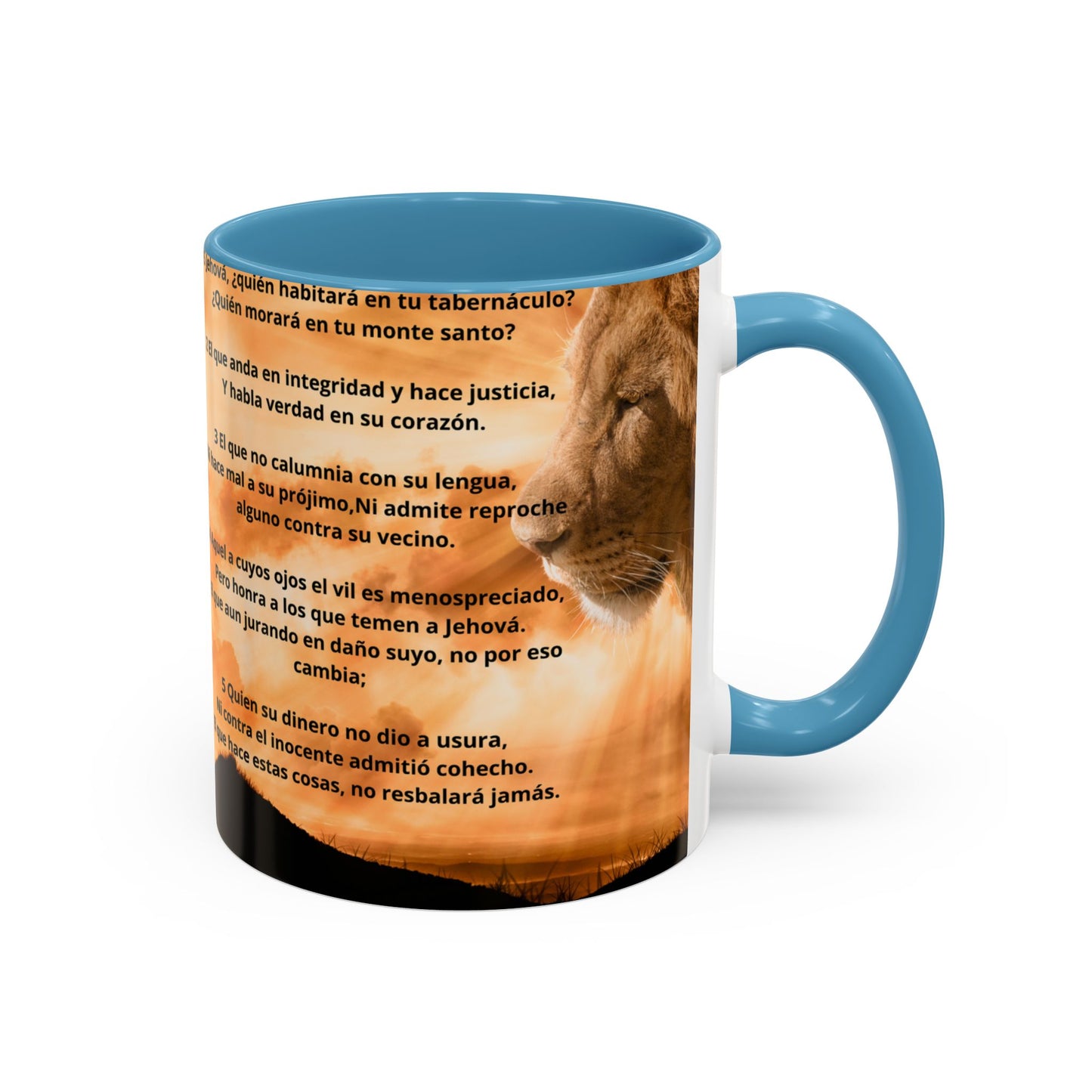 PSALM 15 ENG / SPA Inspirational Lion Accent Coffee Mug | Faith Mug, Motivational Gift, Nature Lover's Cup, Home Decor, Office Drinkware