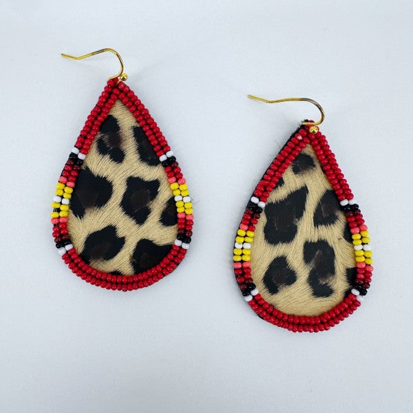 Seed Bead Teardrop Animal Print Drop Dangle Earrin