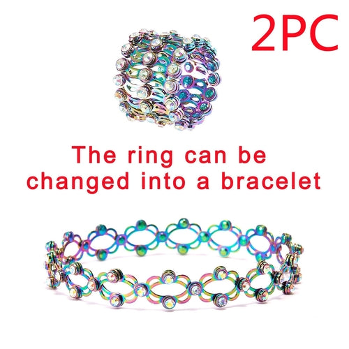 2 In 1 Folding Retractable Rings Bracelet Magic Rhinestone Rings