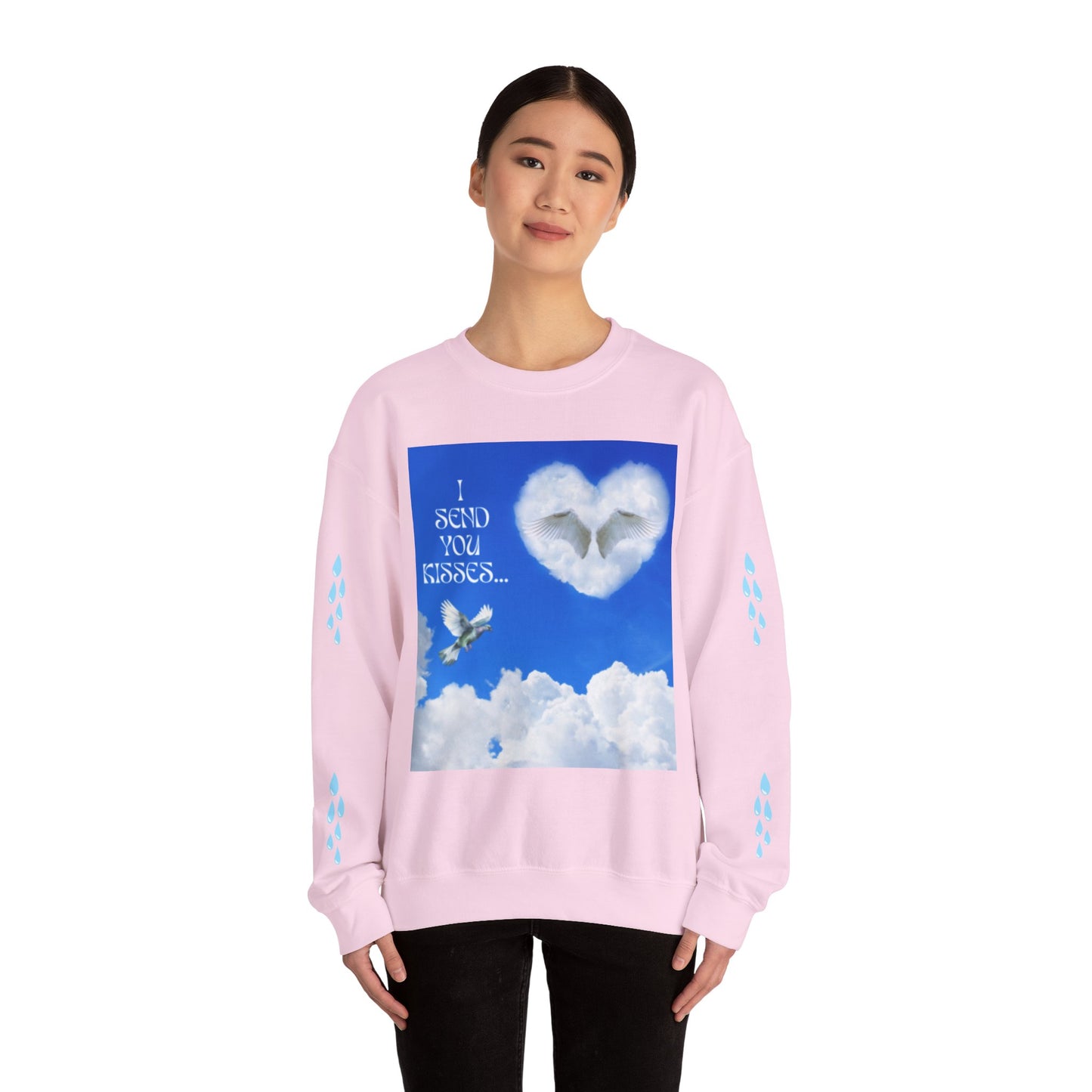 I SEND YOU KISSES Sky Heart Sweatshirt - I Send You Kisses, Cozy Gift for Loved Ones, Unisex Crewneck for Any Occasion, Valentine's Day Apparel, Cloud Print