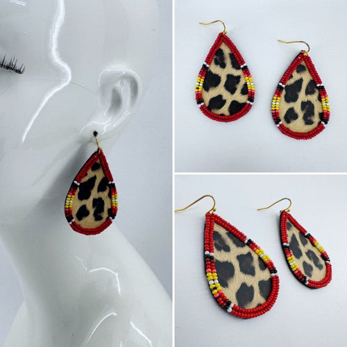 Seed Bead Teardrop Animal Print Drop Dangle Earrin