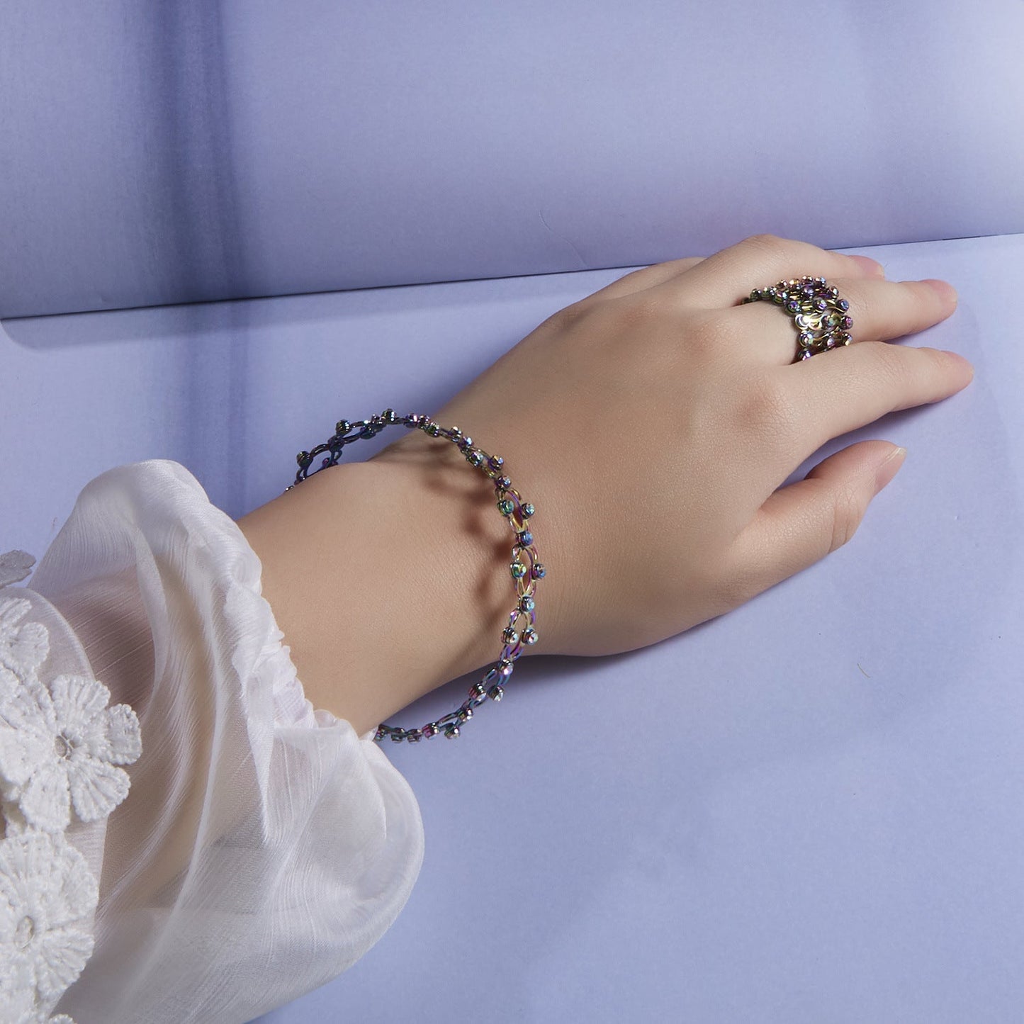 2 In 1 Folding Retractable Rings Bracelet Magic Rhinestone Rings