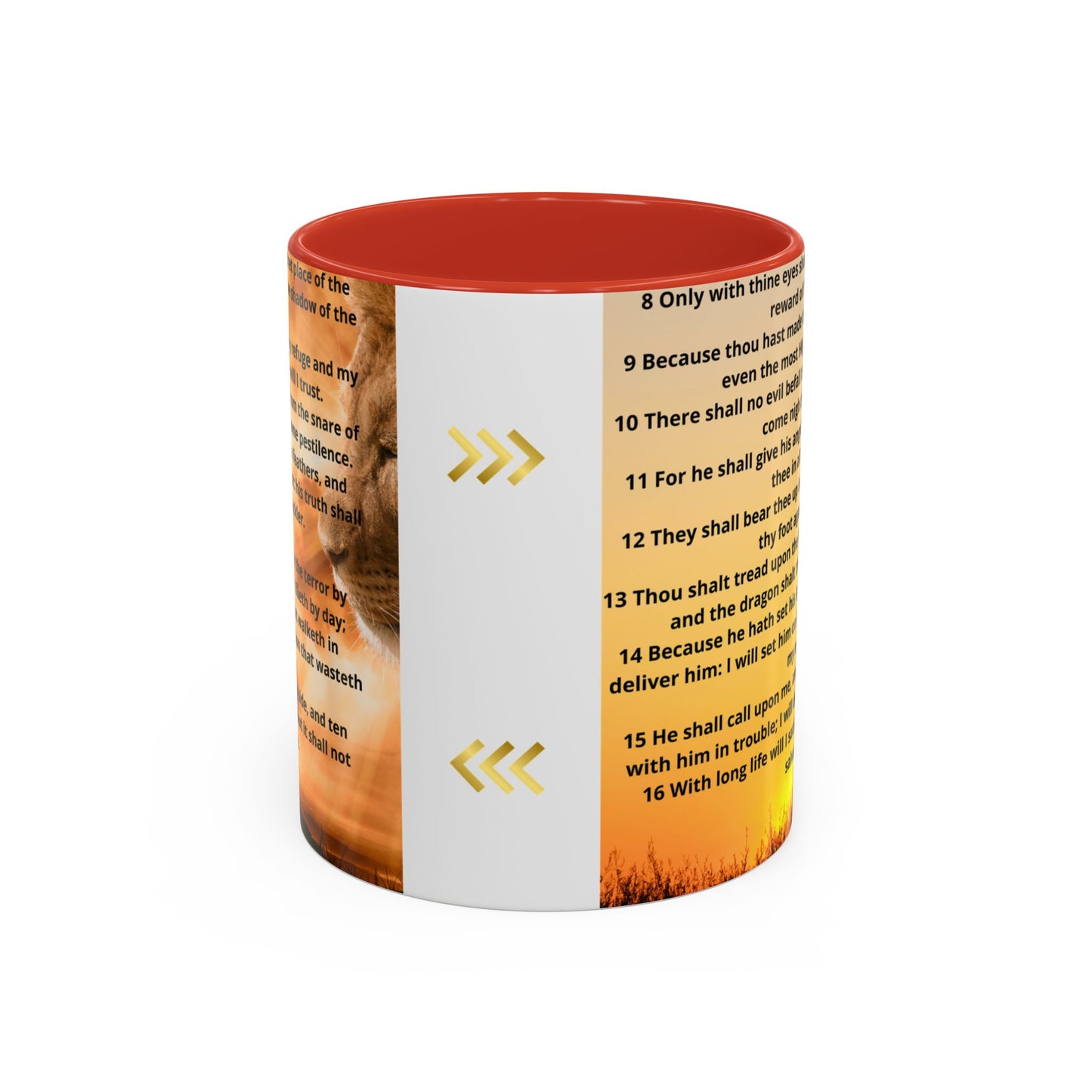 PSALM 91 Inspirational Lion Accent Coffee Mug | Motivational Gift, Scripture Mug, Unique Home Decor, Faith-Based Coffee Cup, Lion Design