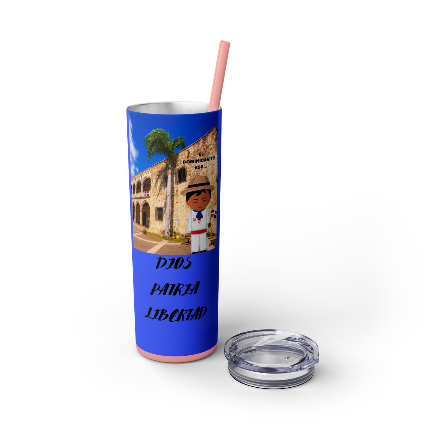 DOMINICAN REPUBLIC Vibrant Travel Tumbler, 20oz Skinny Tumbler with Straw - Perfect for Summer Adventures, Vacation, Gifts, Customizable