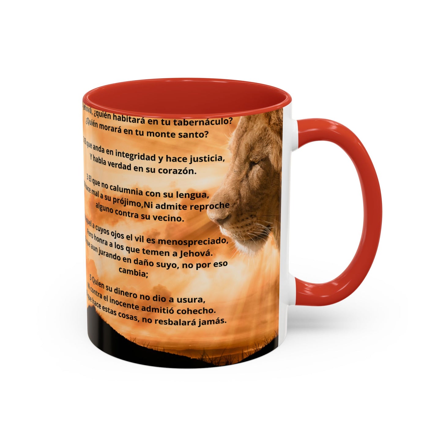 PSALM 15 ENG / SPA Inspirational Lion Accent Coffee Mug | Faith Mug, Motivational Gift, Nature Lover's Cup, Home Decor, Office Drinkware